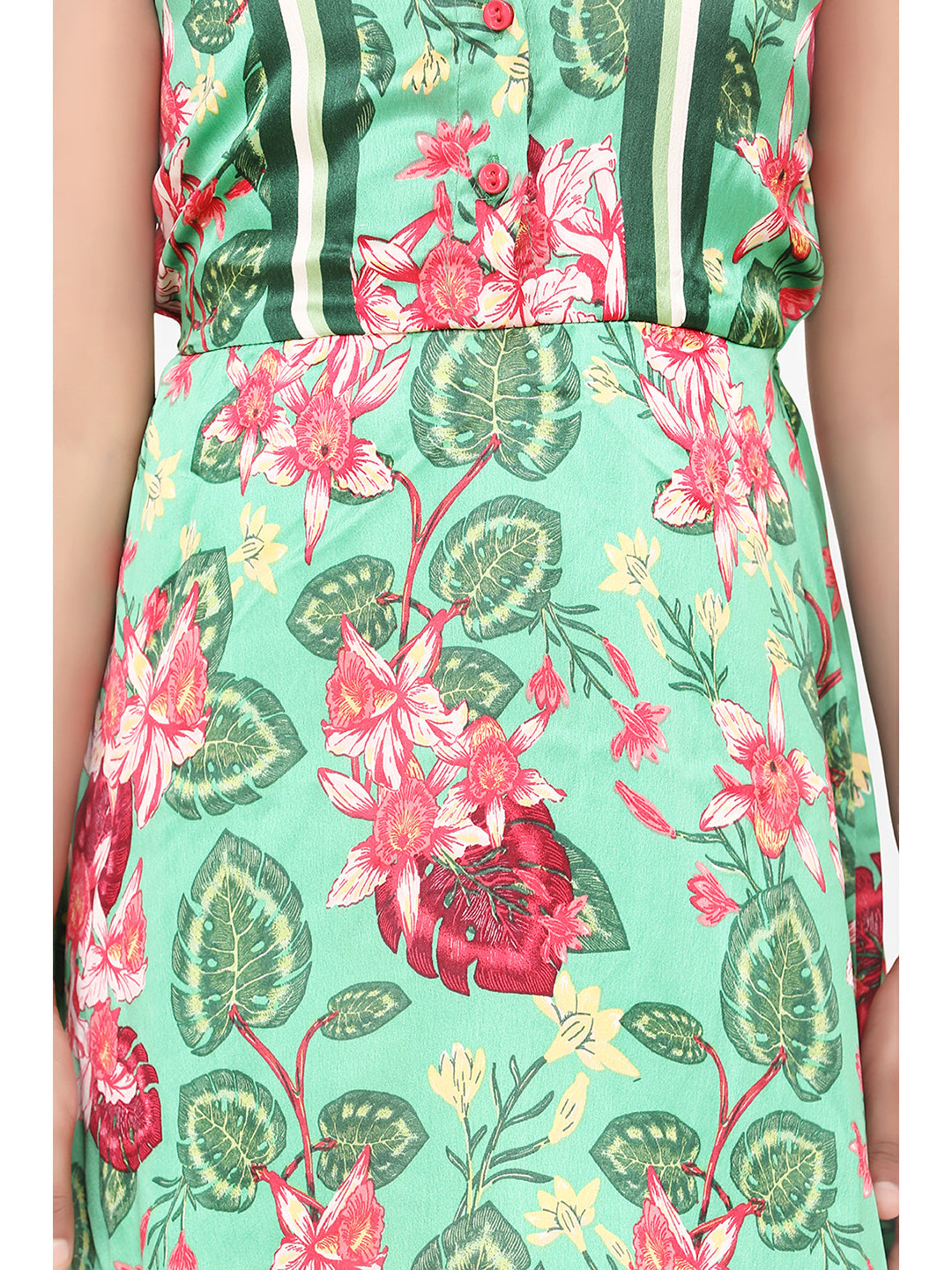 Girls Green Floral Satin Dress