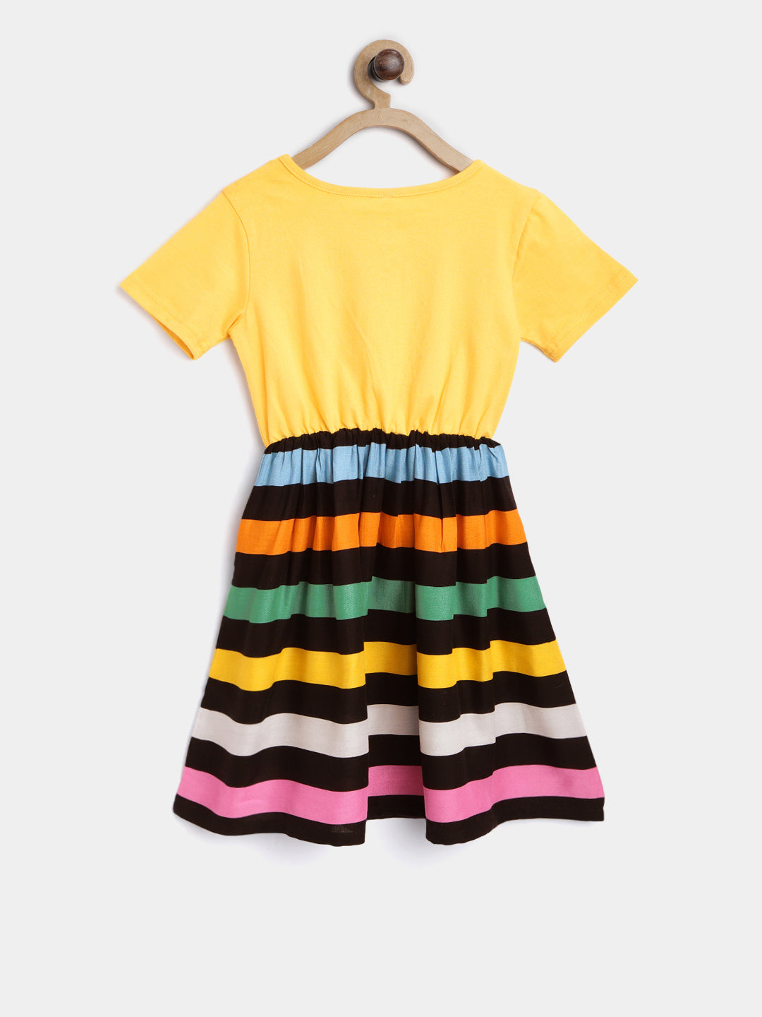 Girls Embellished Rainbow and Stripe Printed Dress