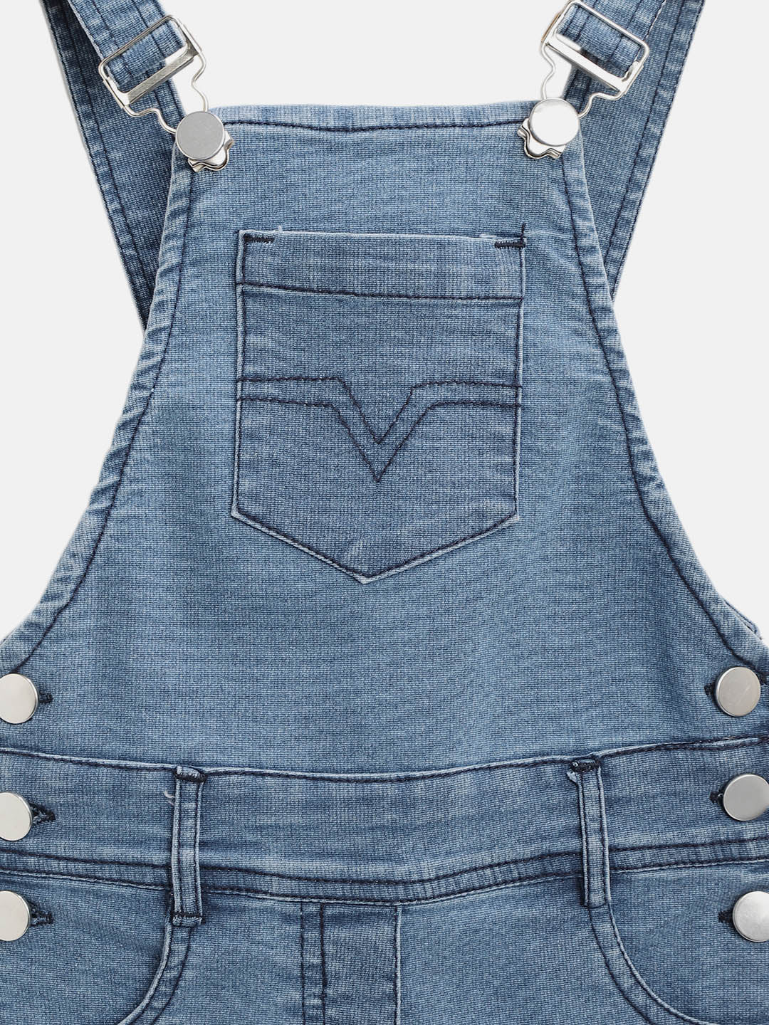 Girls Lycra Denim with Pink Roll Up 3/4th Capri Dungaree