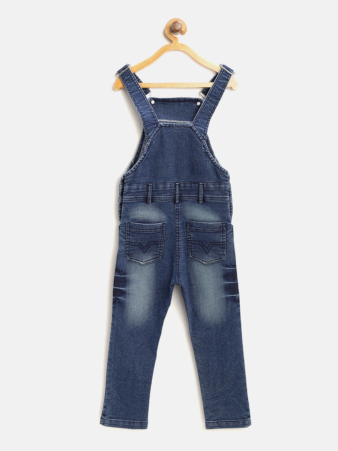 Girls Lycra Denim Scratch Style Distressed Dungaree