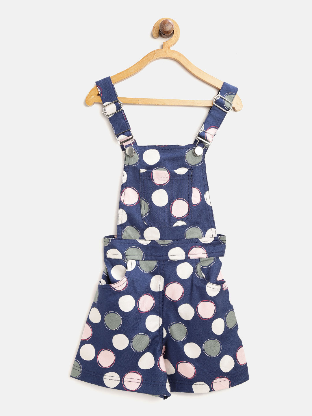 Girls Polka Printed Cotton Twill Shorts Style Dungaree