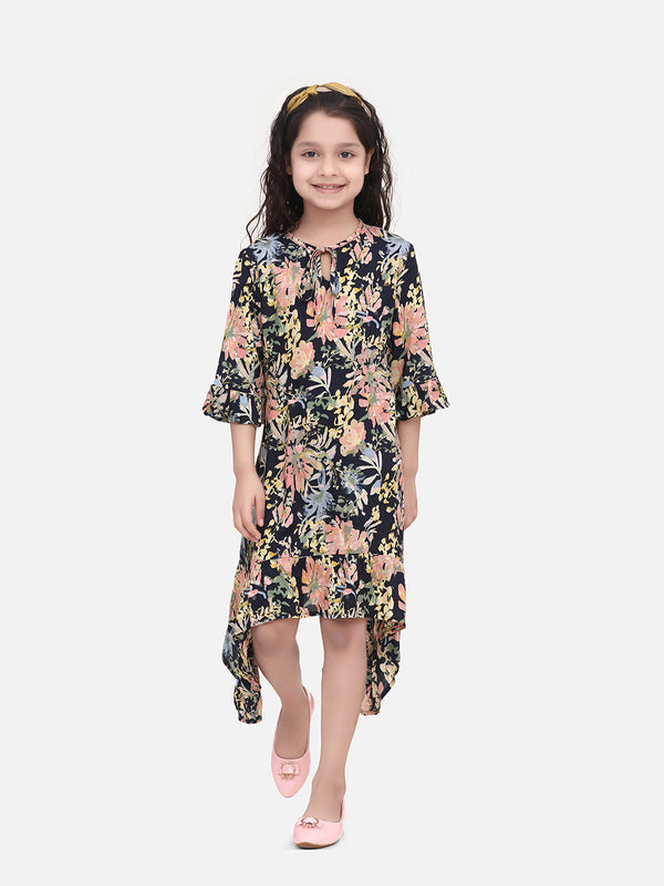 Gils Floral Dress with Asymmetric Hemline