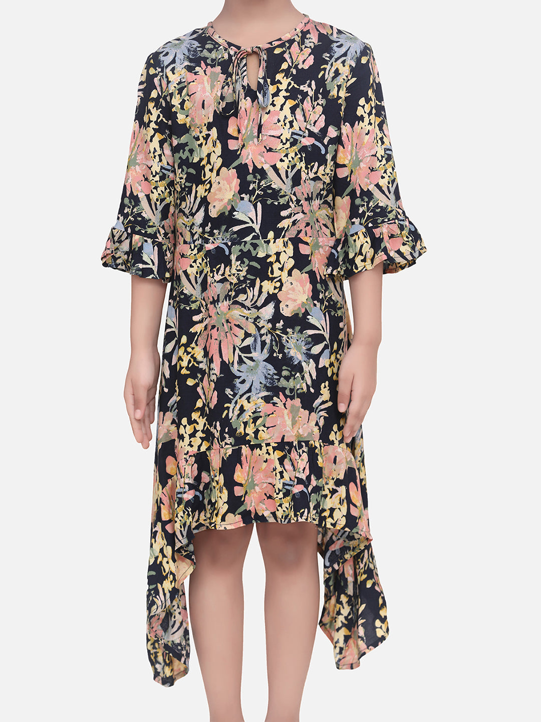 Gils Floral Dress with Asymmetric Hemline