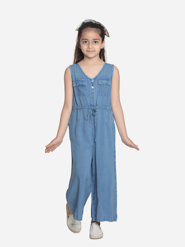 Girls Blue Rayon Jumpsuit