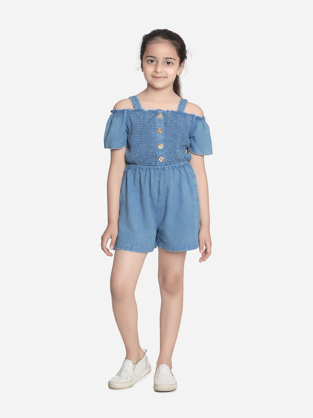 Girls Blue Rayon Shorts Style Playsuit
