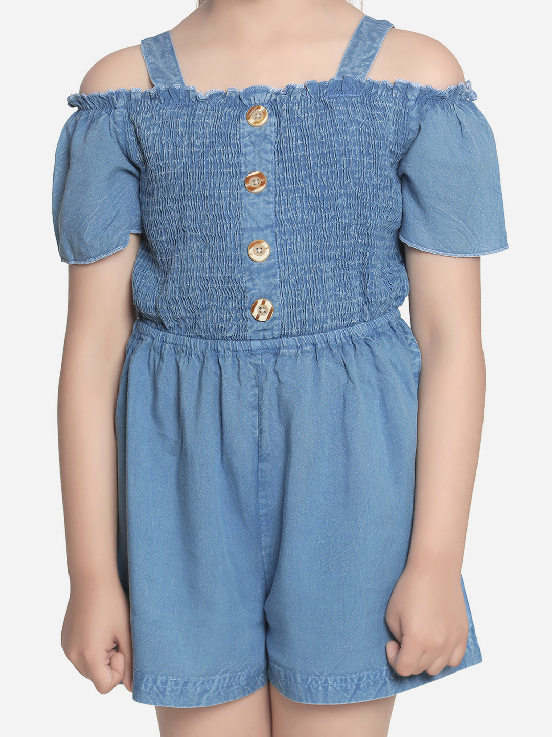 Girls Blue Rayon Shorts Style Playsuit