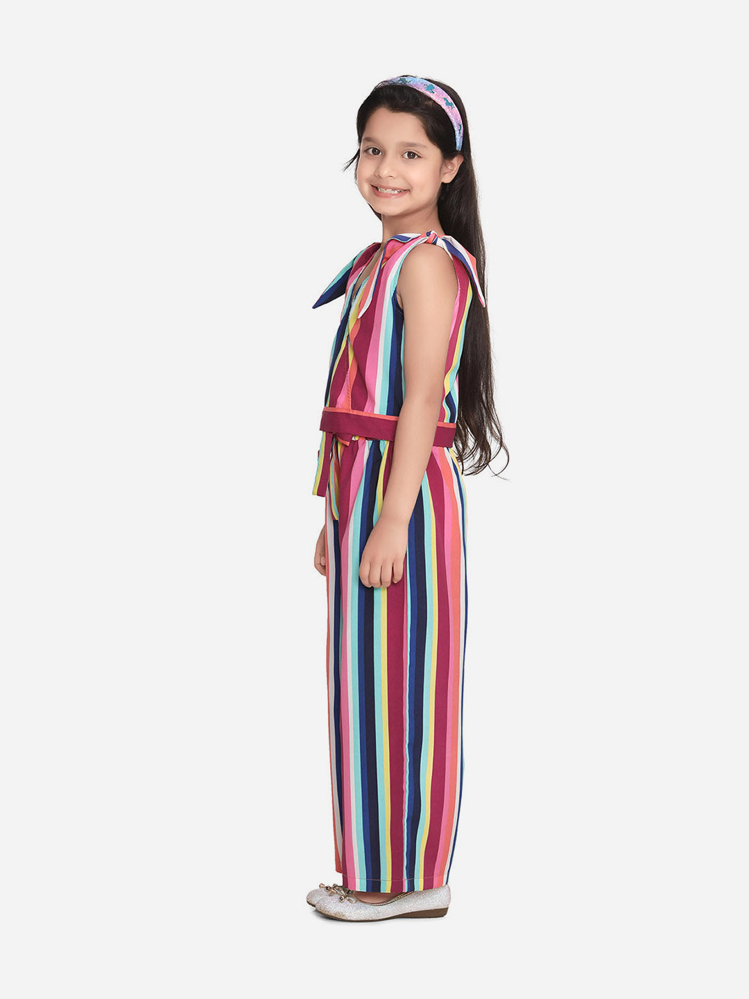 Girls Rainbow Stripe Crop Top and Palazzo Set