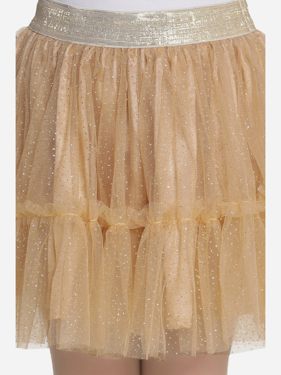 Girls Glitter Gold Net Skirt with Gold Elastic Waist