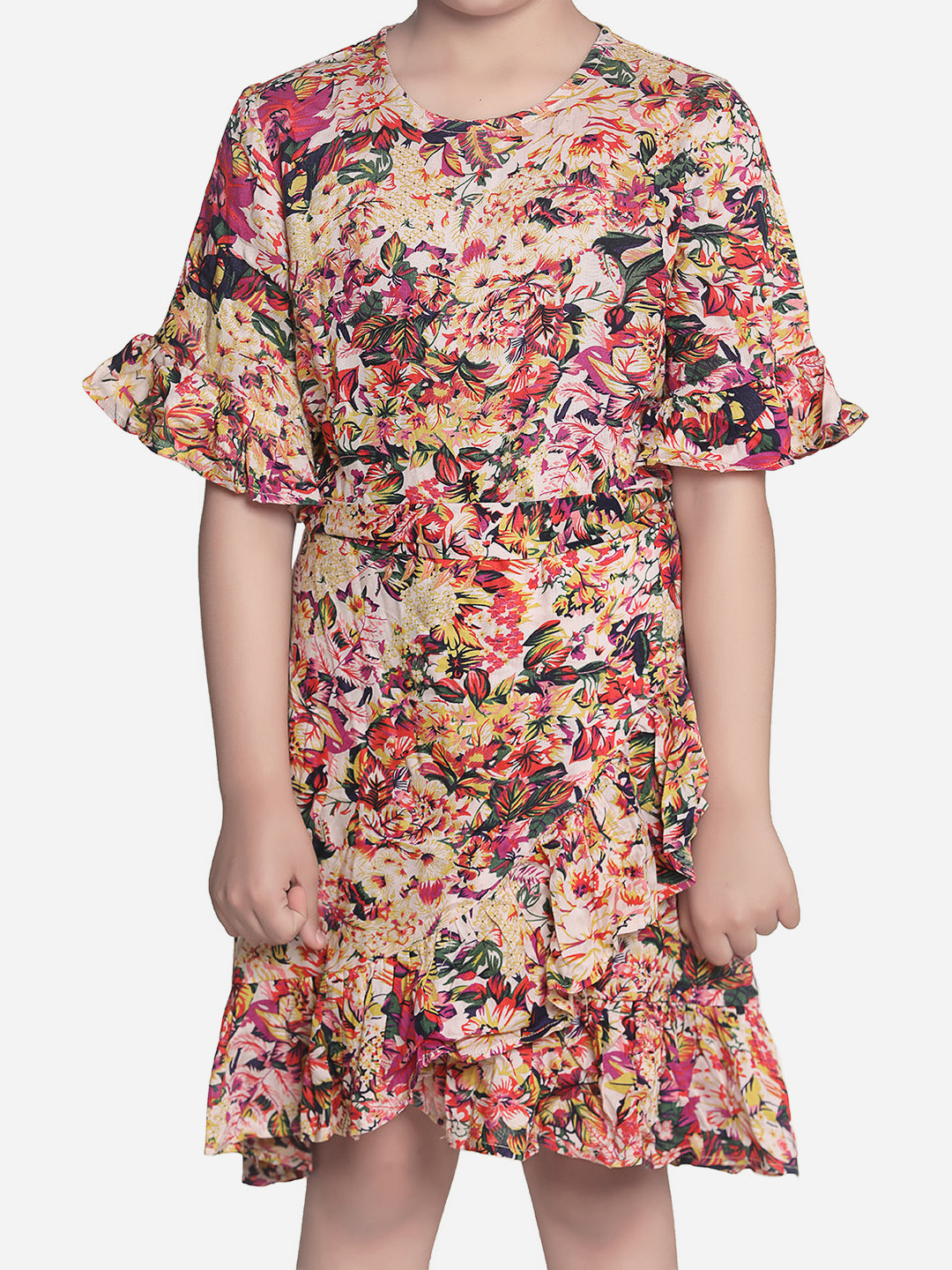 Girls Floral Wrap Dress