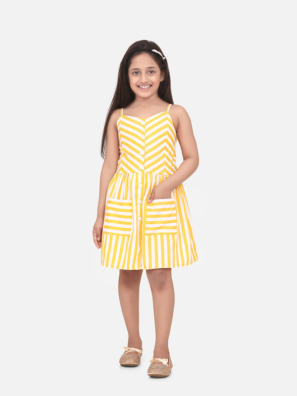 Girls Cotton Blend Yellow Stripe Dress