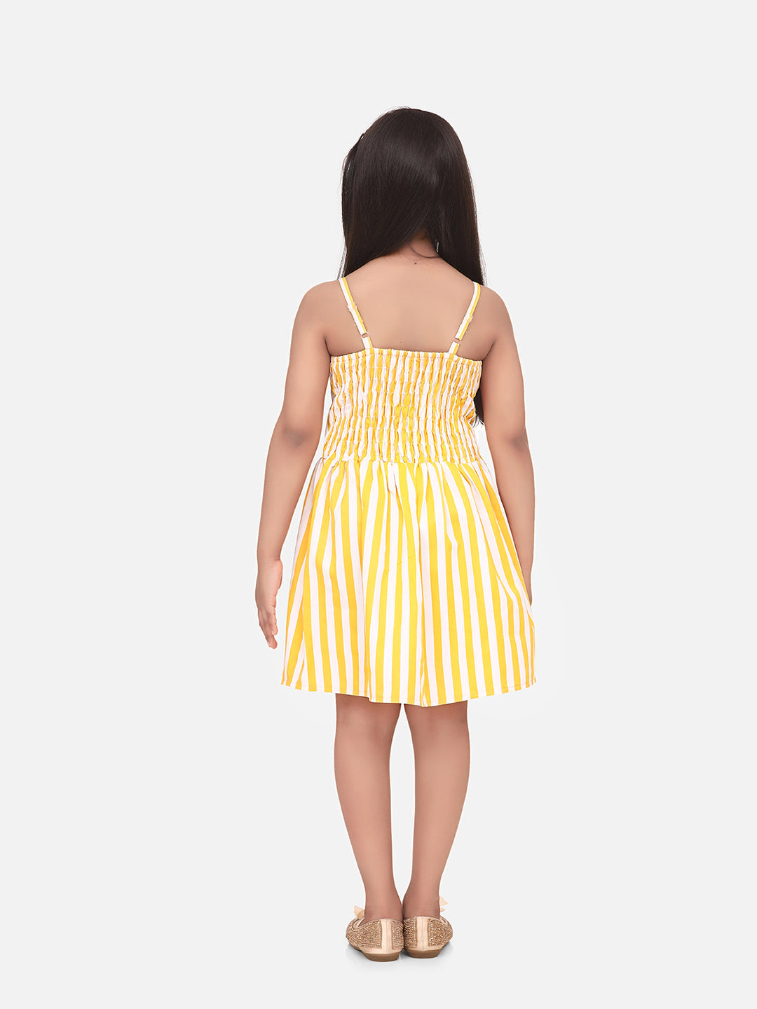 Girls Cotton Blend Yellow Stripe Dress