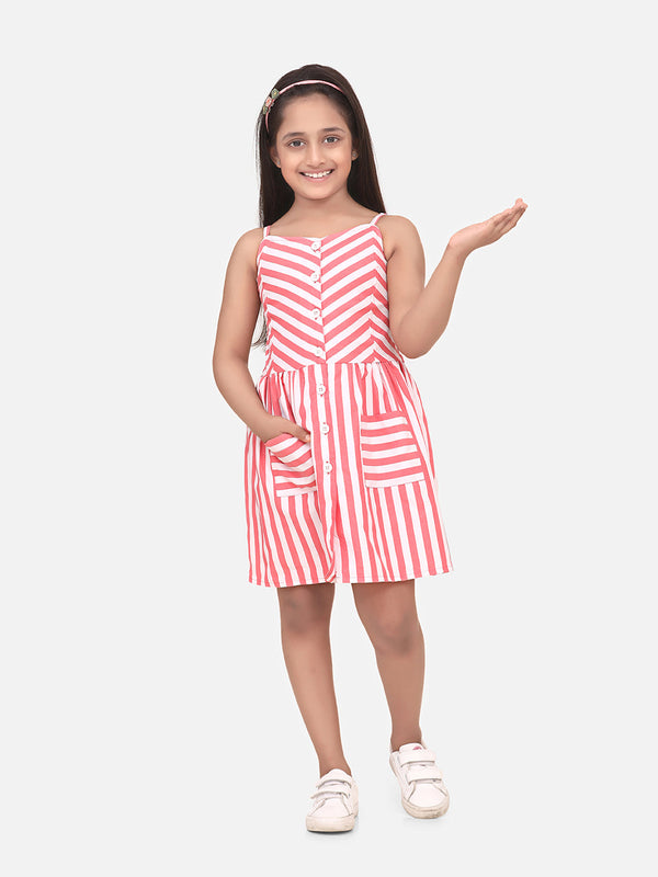 Girls Cotton Blend Pink Stripe Dress