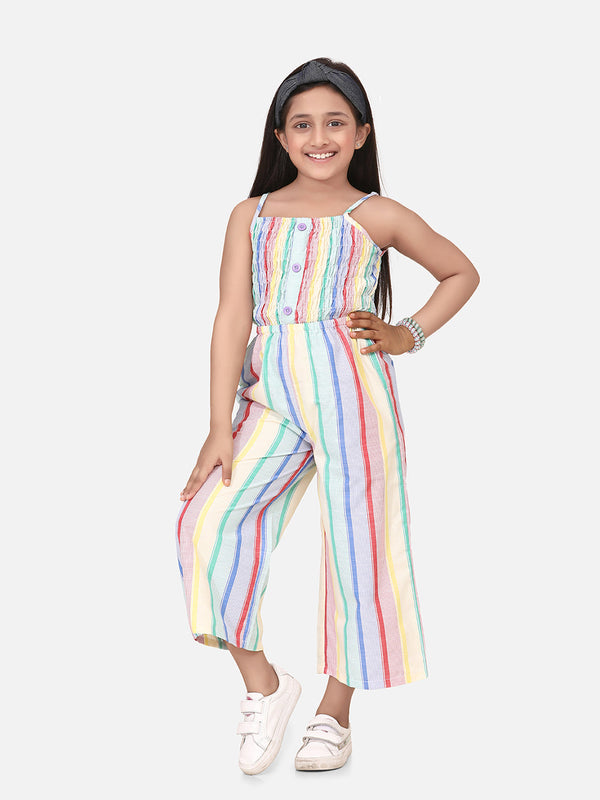 Girls Cotton Blend Multicolour Jumpsuit