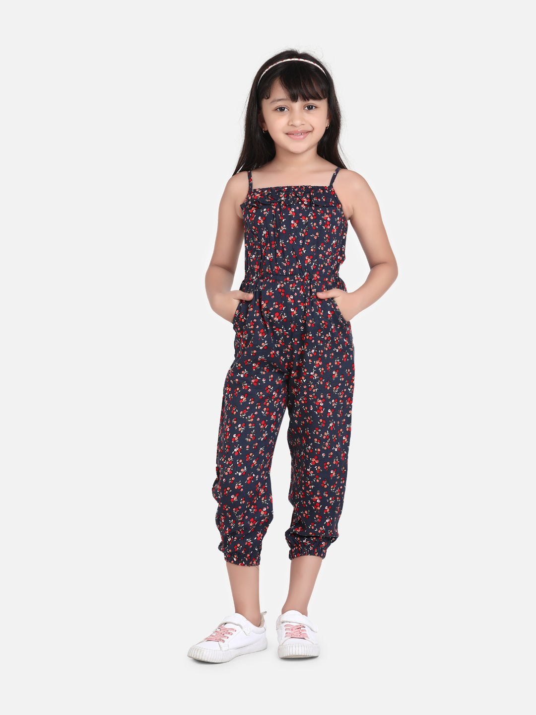 Girls Yellow Striped Jumpsuit