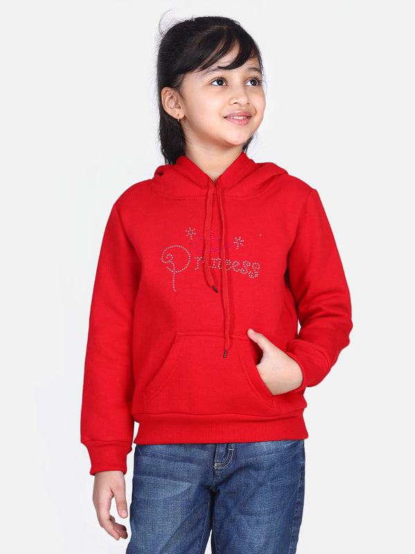 Girls Red Crystal Princess embellished Winter Hoodie