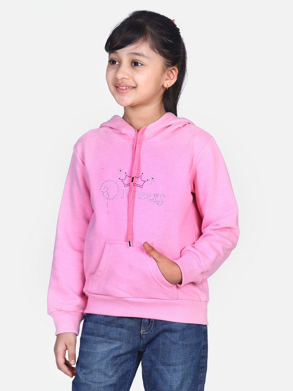 Girls Pink Crystal Princess embellished Winter Hoodie