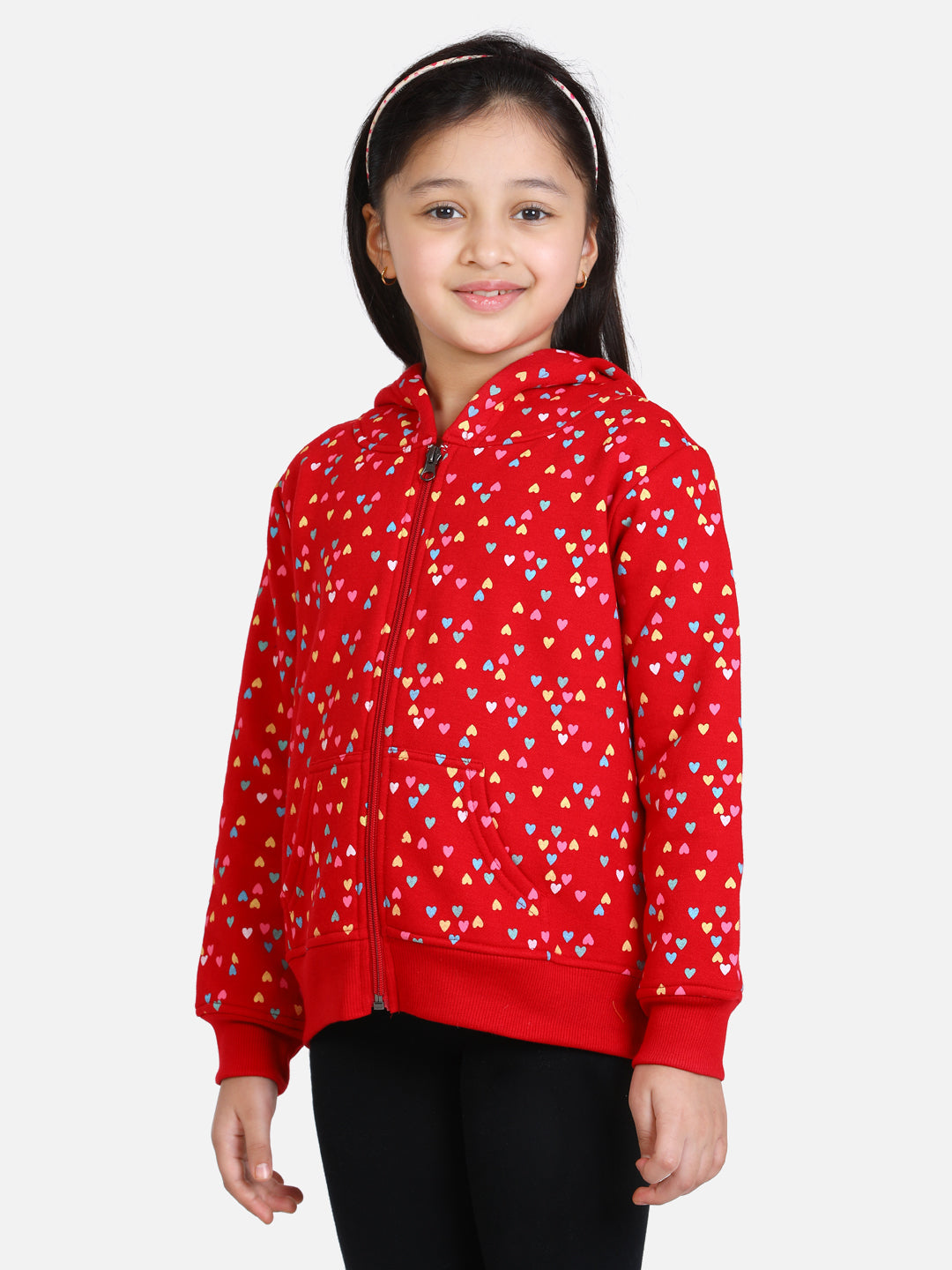 Girls Red Heart Printed Jacket With Hoodie Stylestone girls-red-heart-printed-jacket-with-hoodie-stylestone