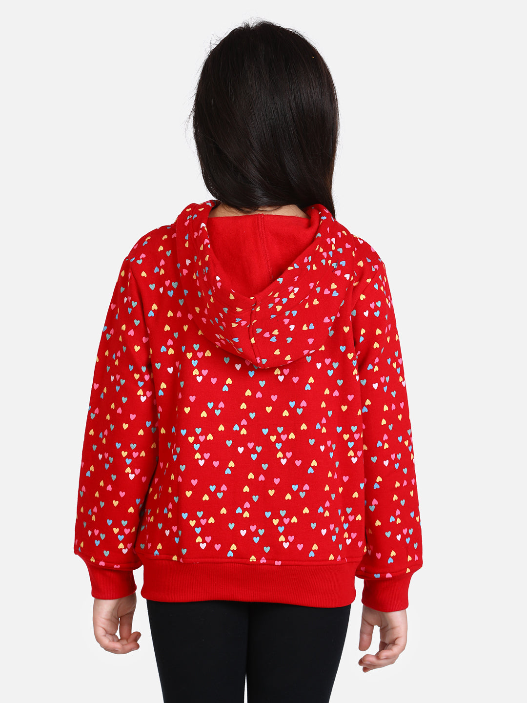 Girls Red Heart Printed Jacket With Hoodie Stylestone girls-red-heart-printed-jacket-with-hoodie-stylestone
