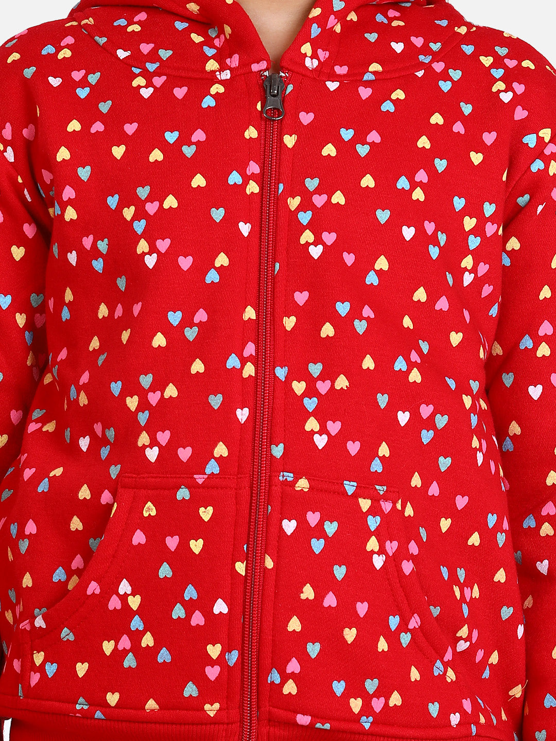 Girls Red Heart Printed Jacket With Hoodie Stylestone girls-red-heart-printed-jacket-with-hoodie-stylestone