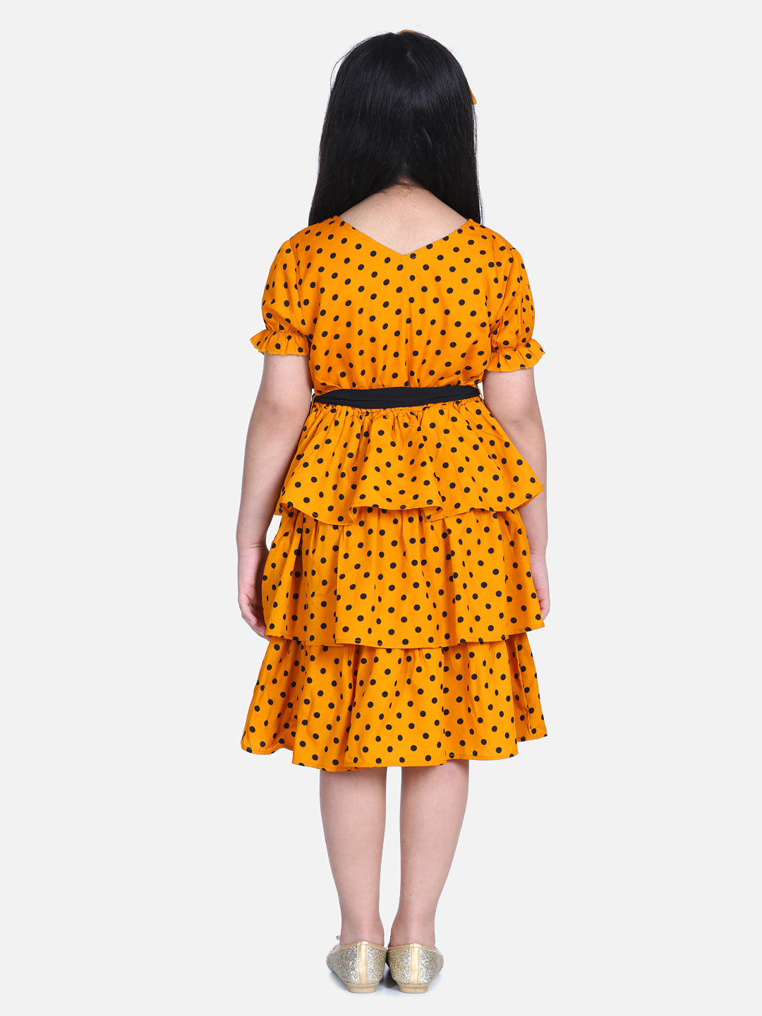 Girls Orange Polka Multi Tier Dress with belt