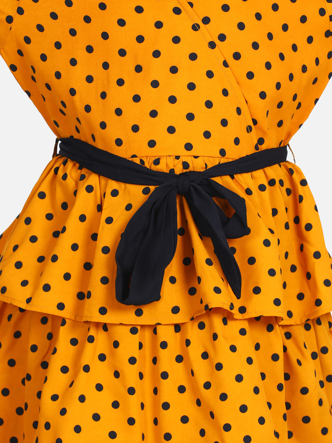 Girls Orange Polka Multi Tier Dress with belt