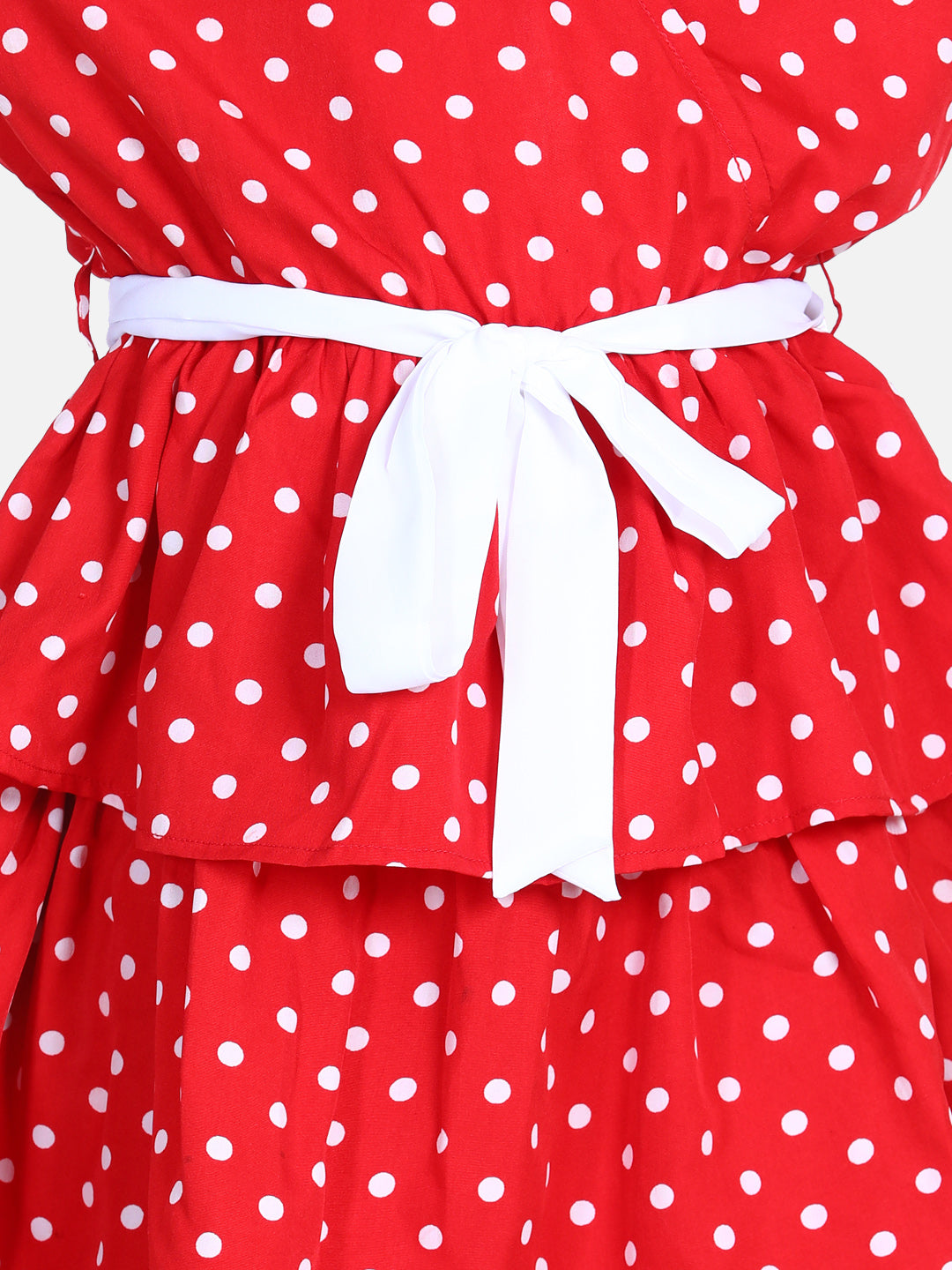Girls Red Polka Multi Tier Dress with belt