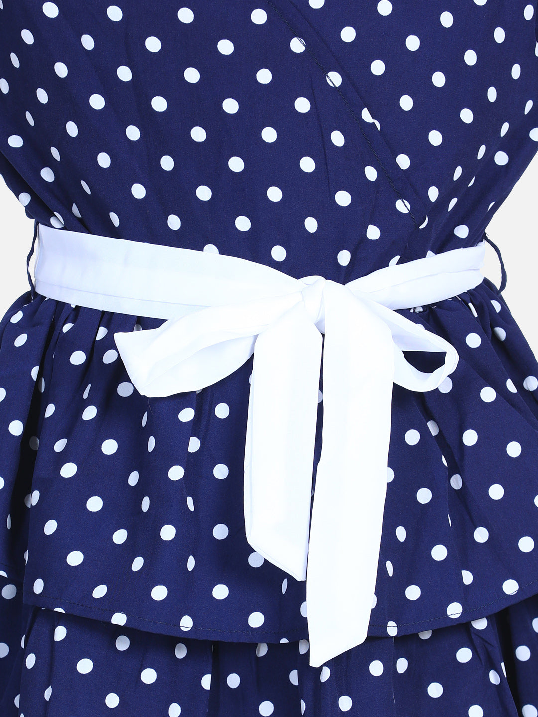 Girls Navy Polka Multi Tier Dress with belt