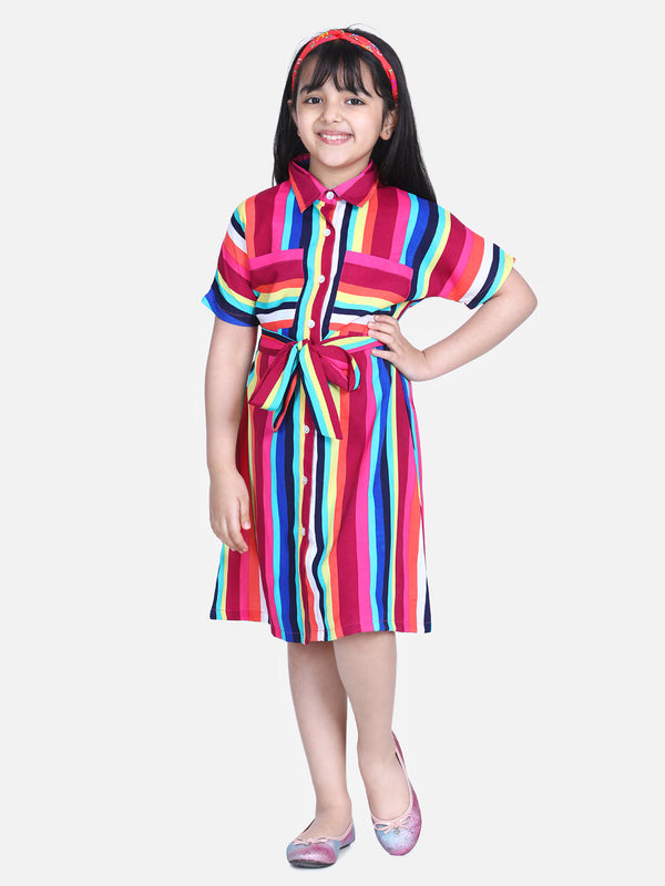 Girls Mutli Colour Stripe Dress with Belt