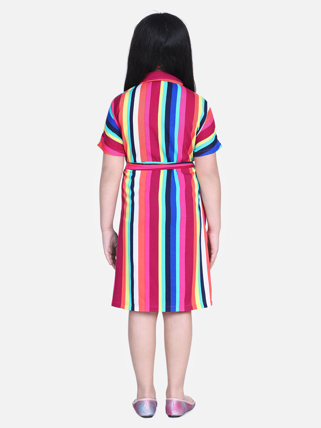 Girls Mutli Colour Stripe Dress with Belt