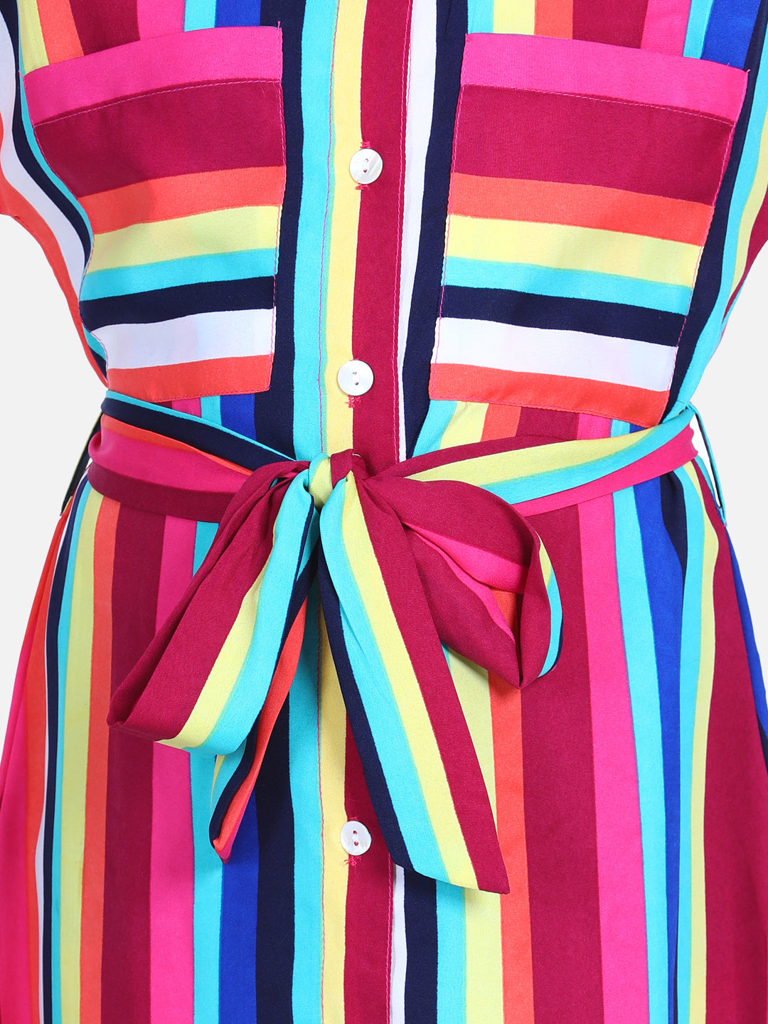 Girls Mutli Colour Stripe Dress with Belt