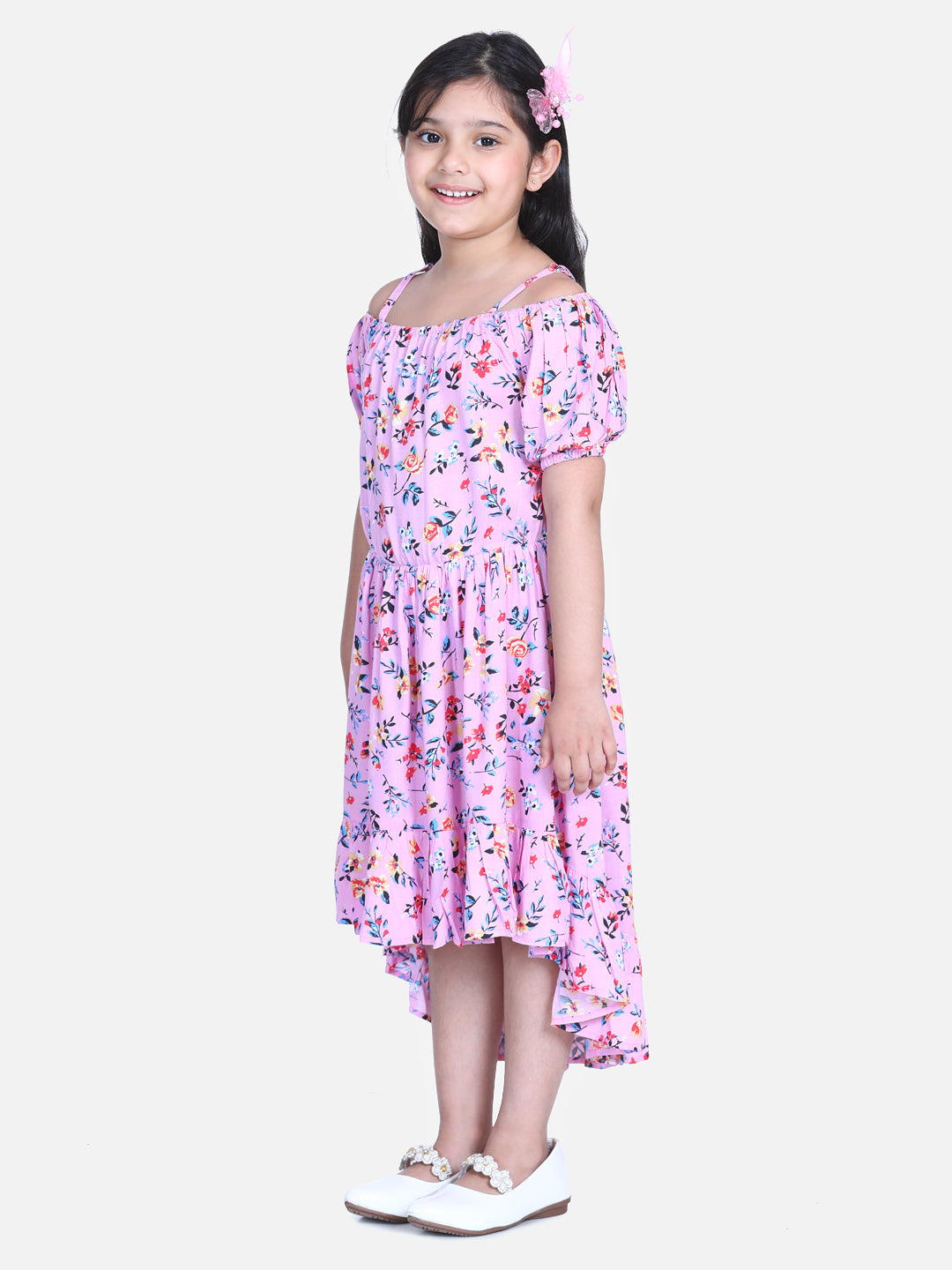 Girls Pink Floral Hi Low Dress