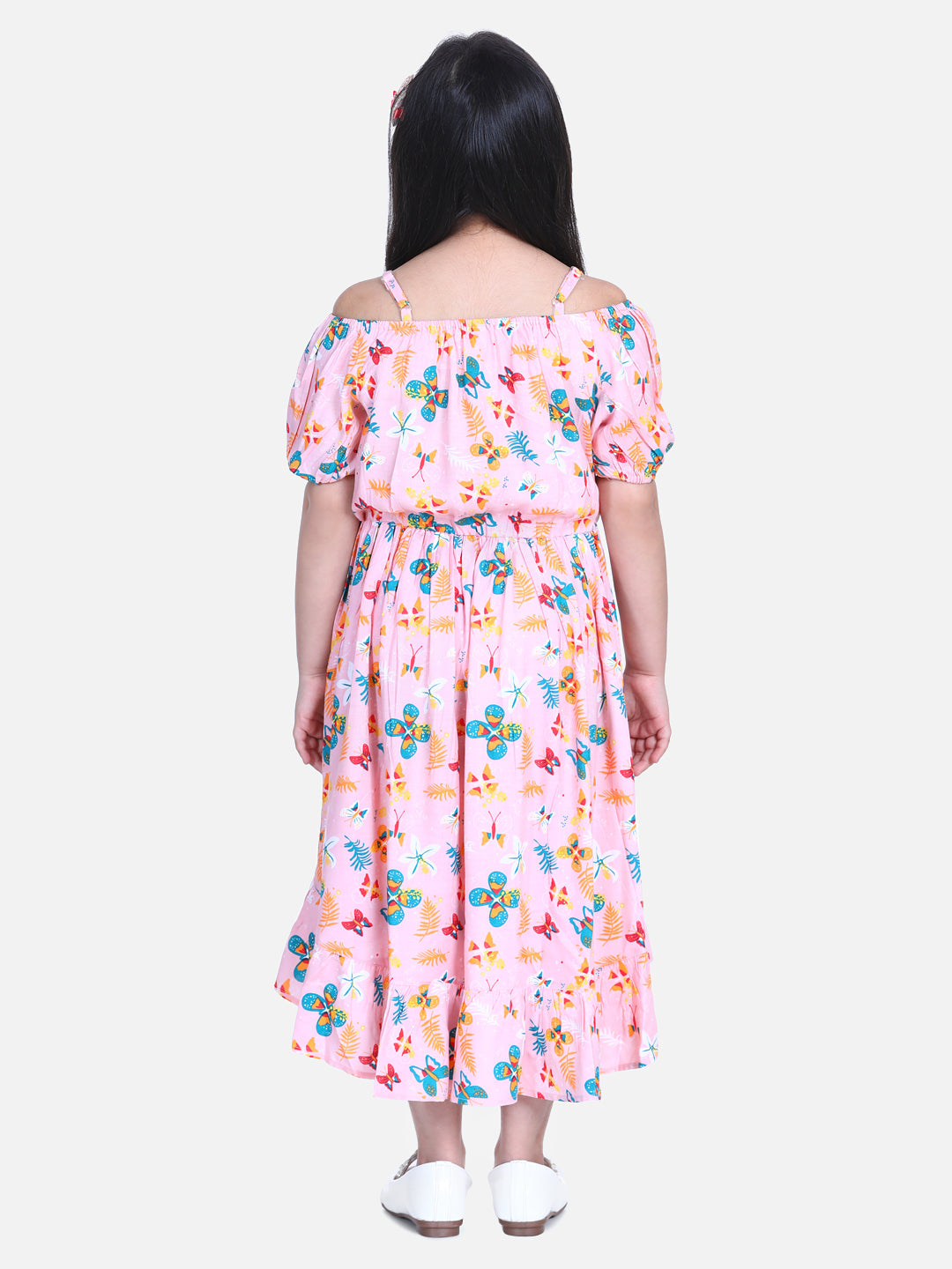 Girls Dark Pink Floral Hi Low Dress