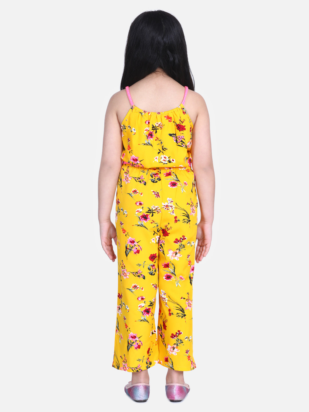 Girls Floral Print Jumpsuit with Braided Shoulder Straps