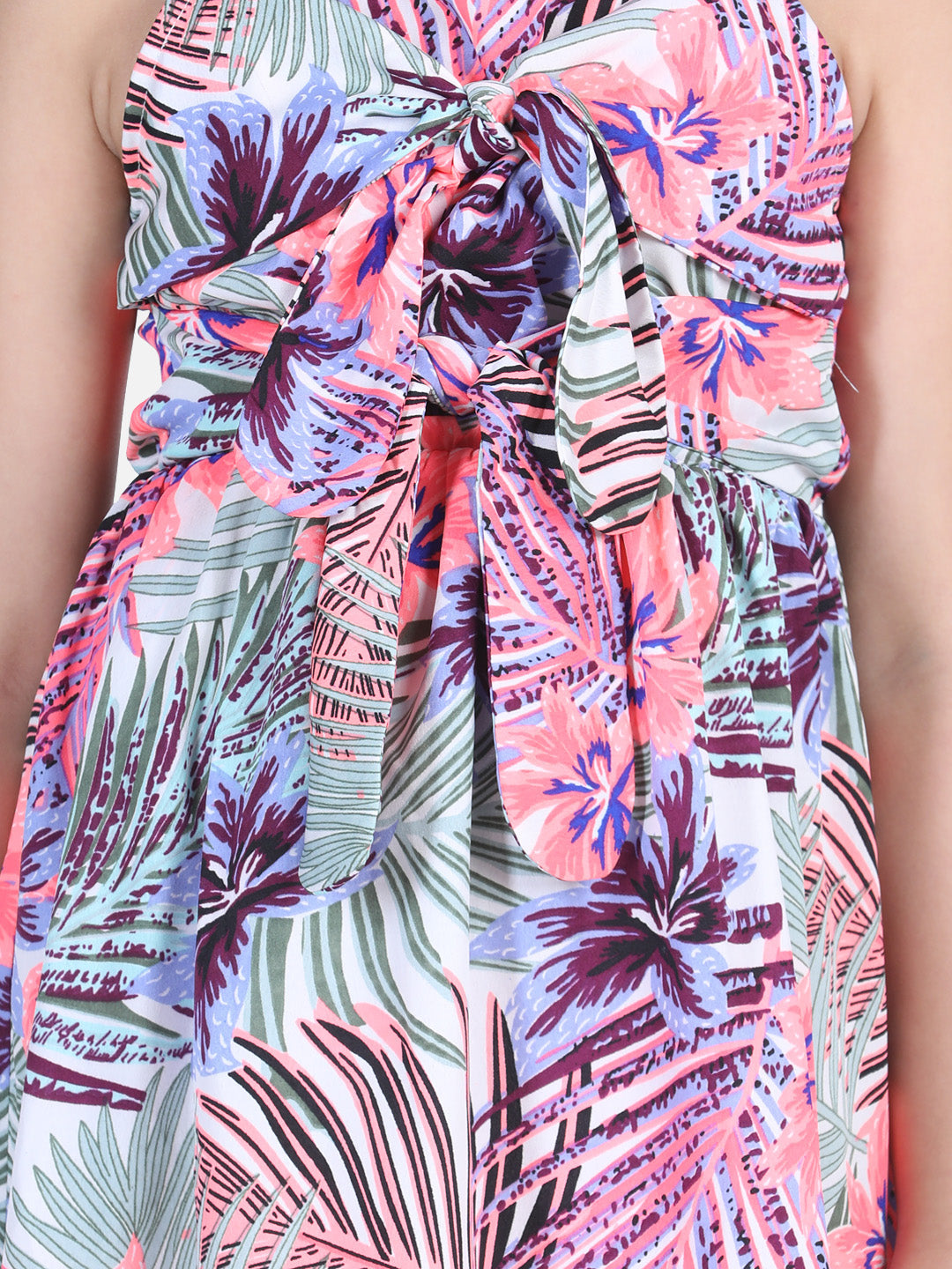 Floral Printed Strappy Dress with front Knot