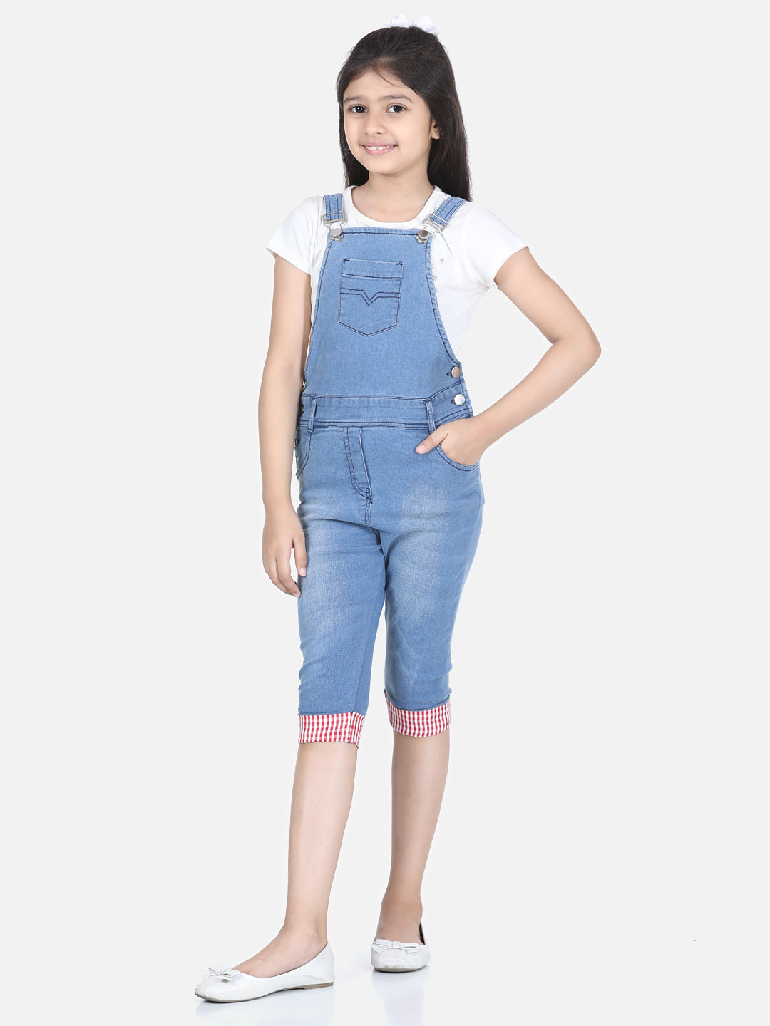 Girls Denim Roll Up Dungaree (T-shirt not included)