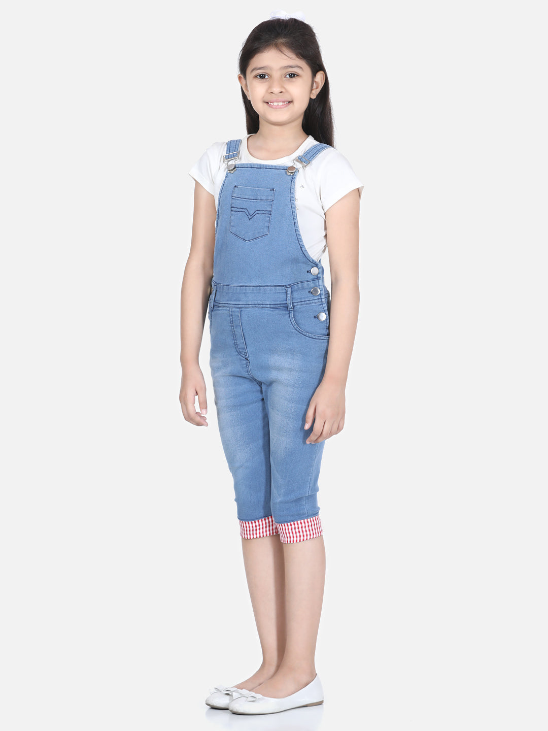 Girls Denim Roll Up Dungaree (T-shirt not included)