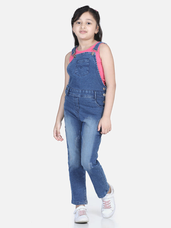 Girls Denim Dungaree with washed effect (T-shirt not included)