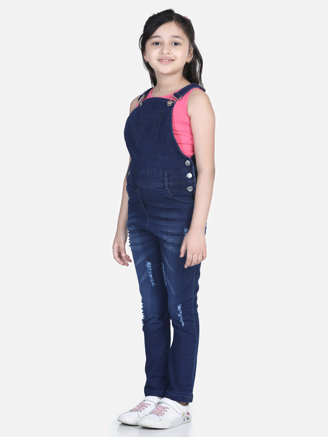 Girls Distressed Denim Dungaree (T-shirt not included)