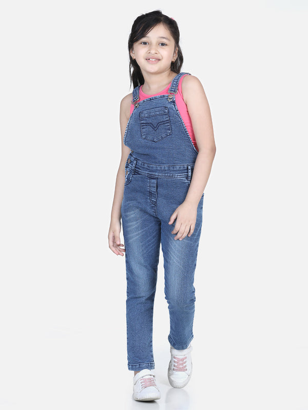 Girls Distressed Denim Dungaree (T-shirt not included)