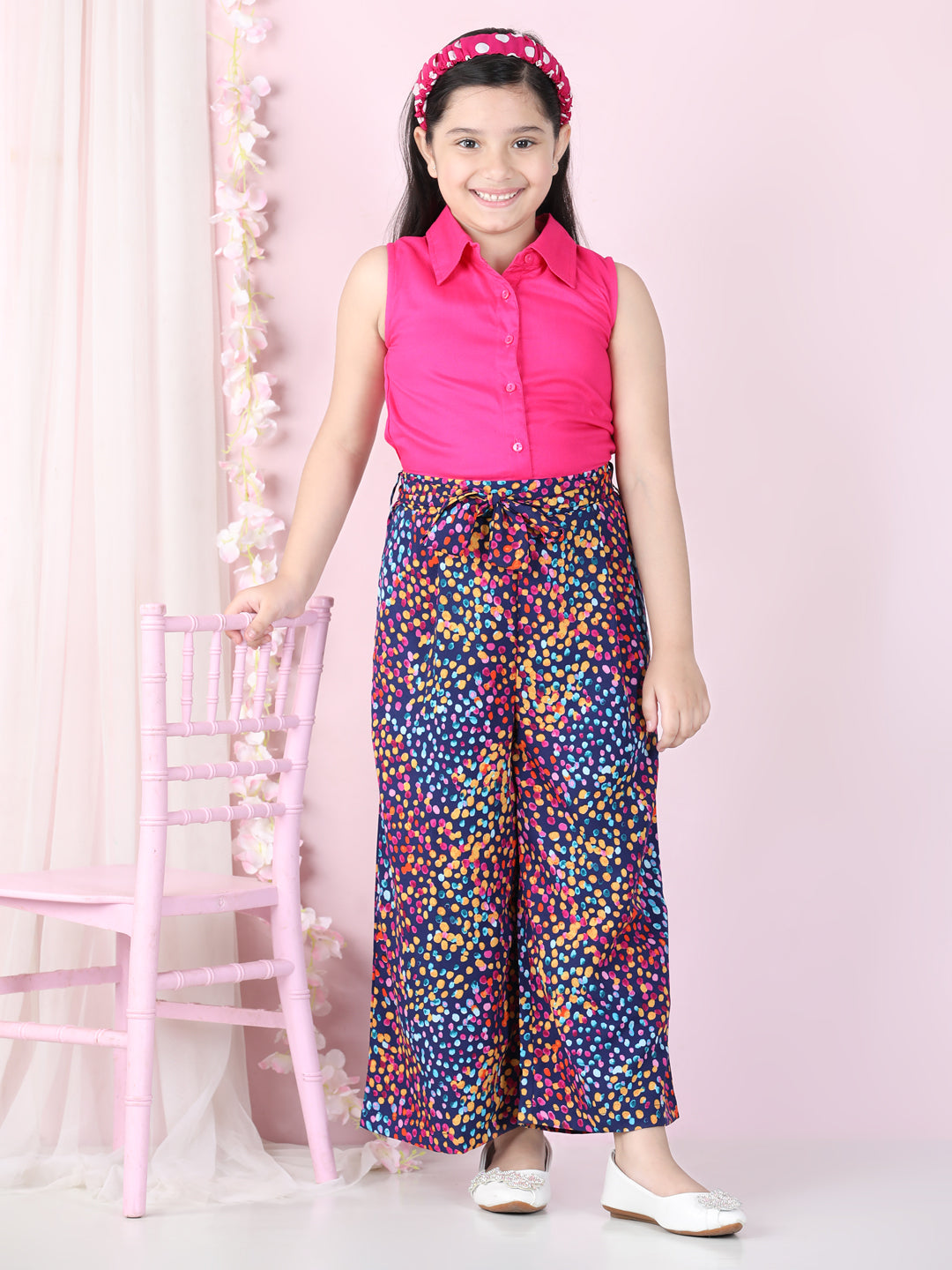 StyleStone Girls Pink and Multicolored Rayon Jumpsuit