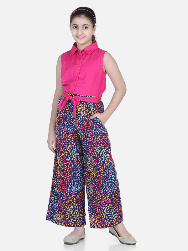 Girls Multi Coloured Printed Jumpsuit