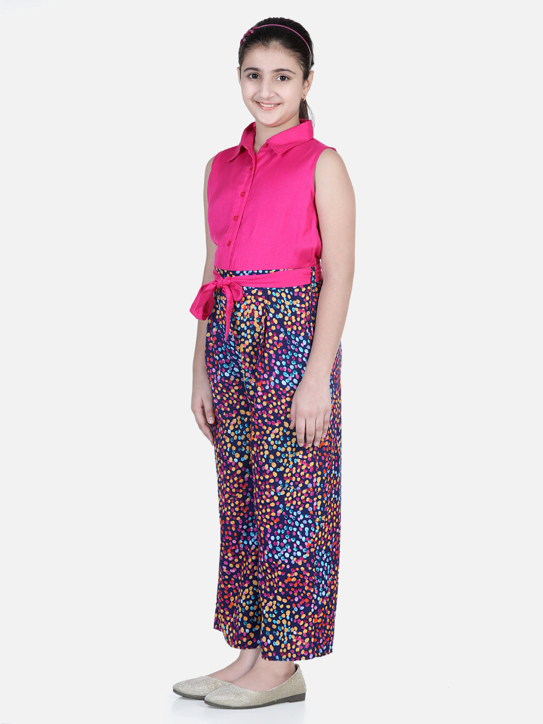 Girls Multi Coloured Printed Jumpsuit
