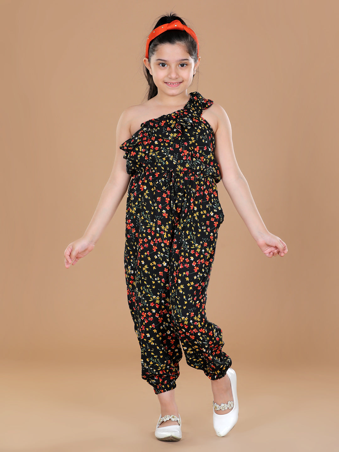 StyleStone Girls Floral Printed One Shoulder Jumpsuit