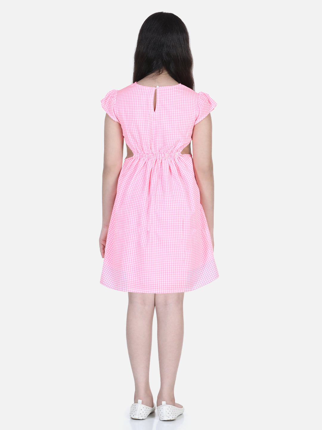 Girls Pink Check Side Slit Dress