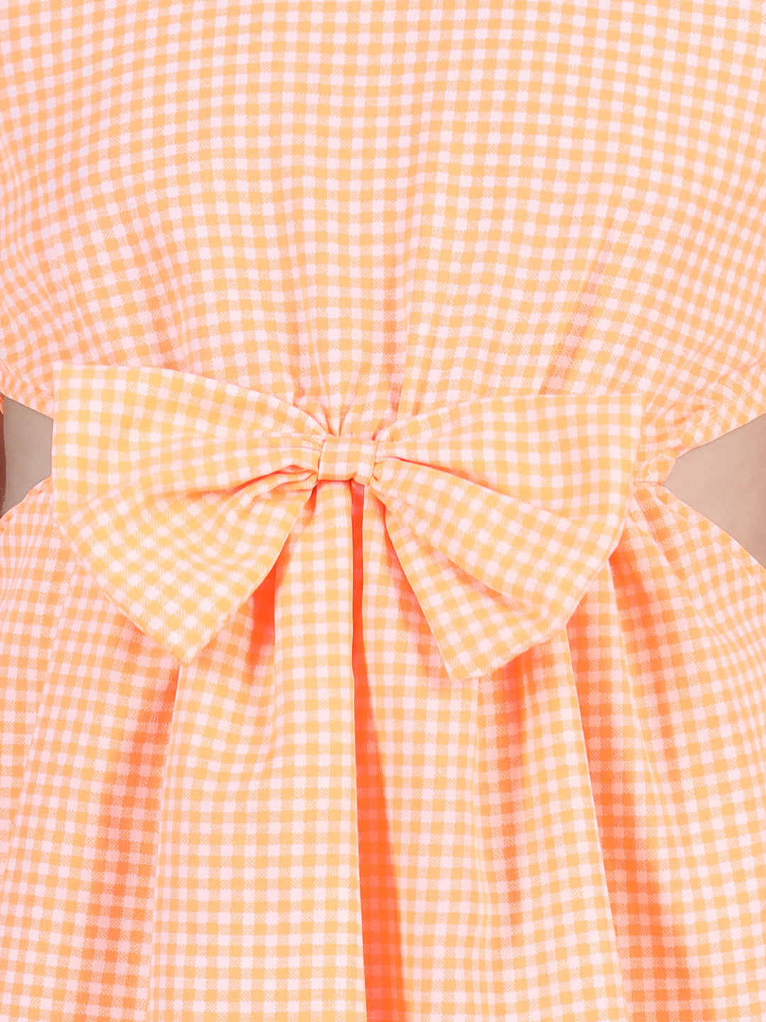 Girls Orange Check Side Slit Dress