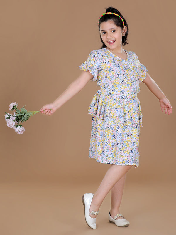 StyleStone Girls Floral Printed Tiered Dress