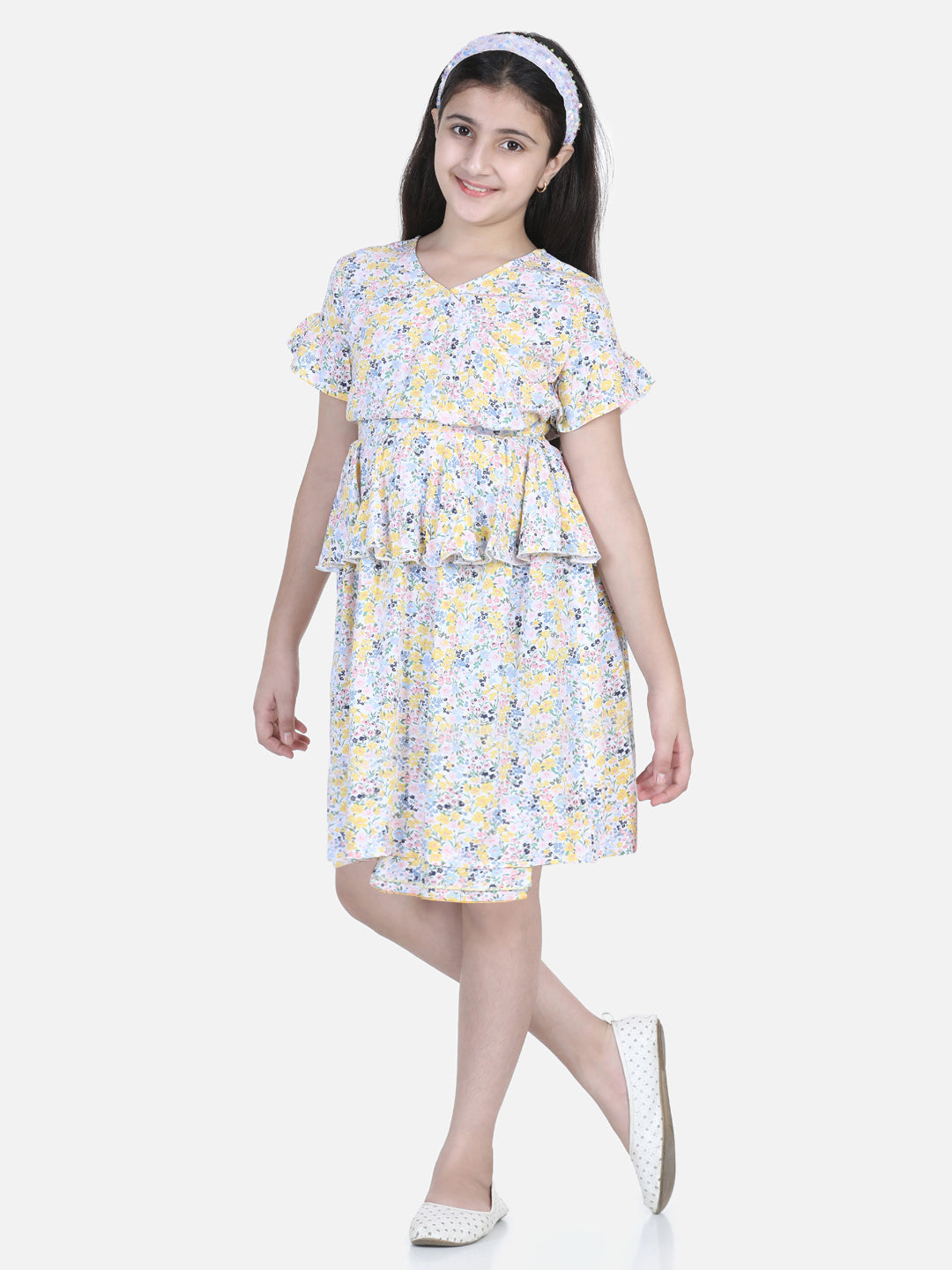 Girls Floral Printed Tiered Dress