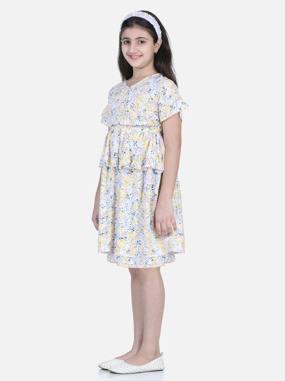 Girls Floral Printed Tiered Dress