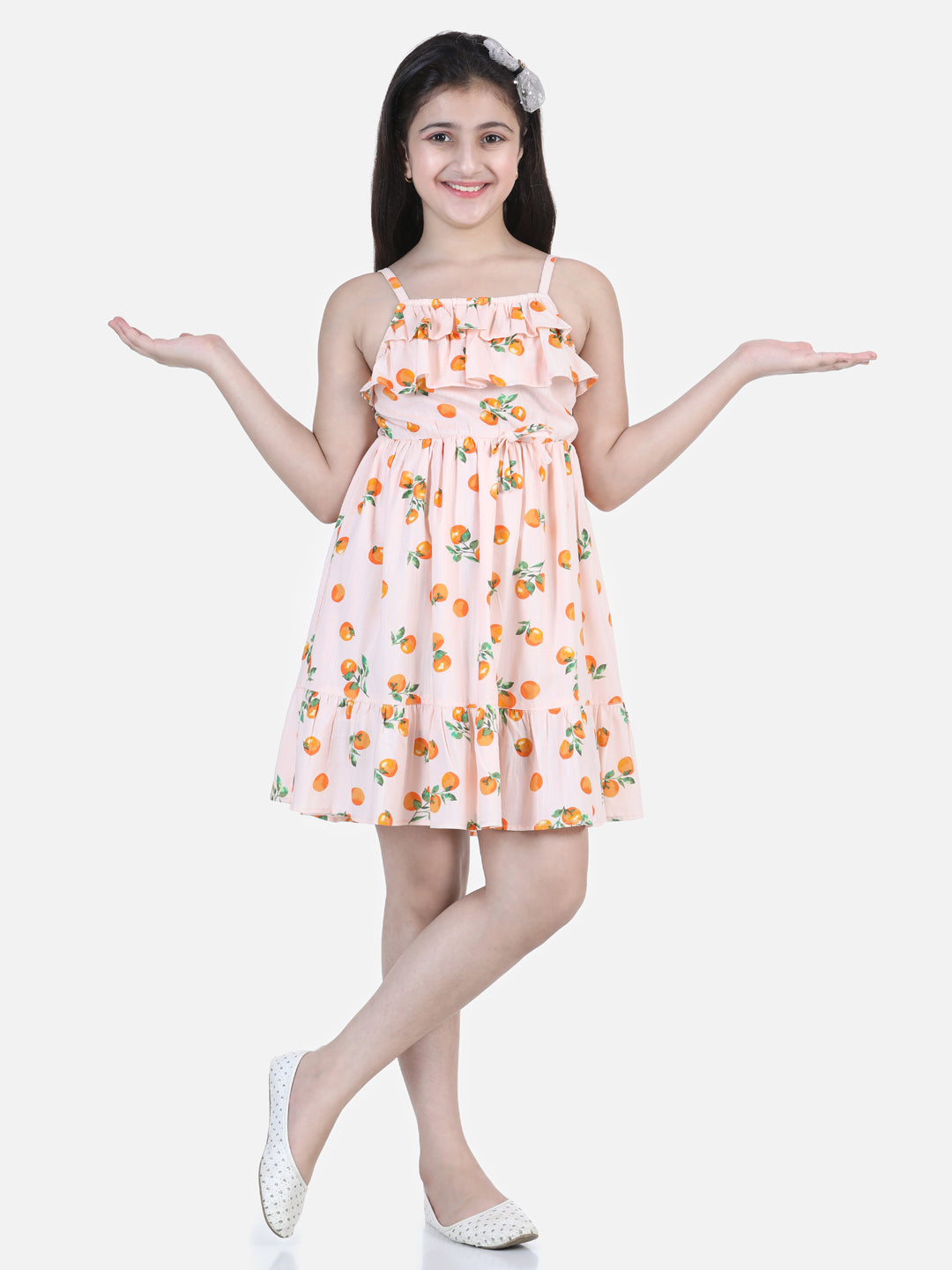 Girls Orange Print Dress