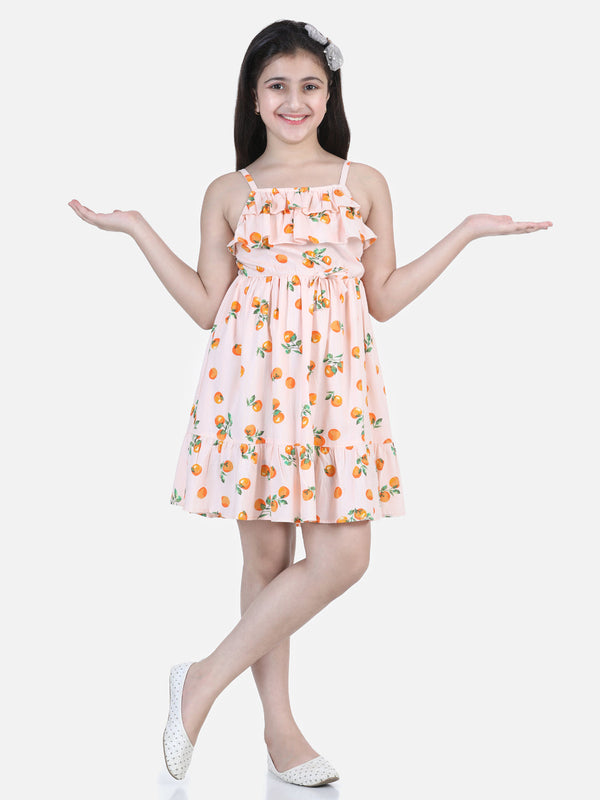 Girls Orange Print Dress